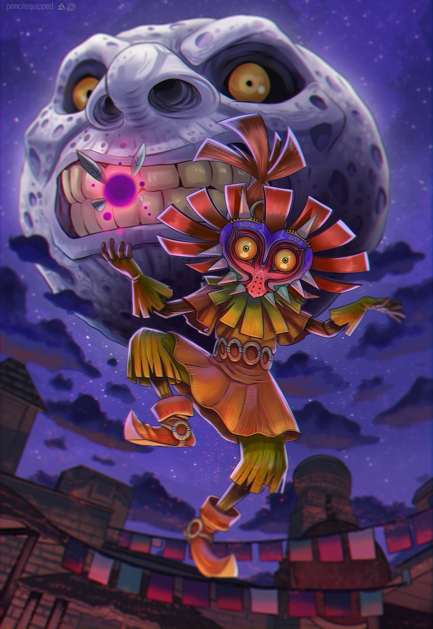 majora, skull kid, moon, and tael (the legend of zelda and 1 more) drawn by pencilequipped