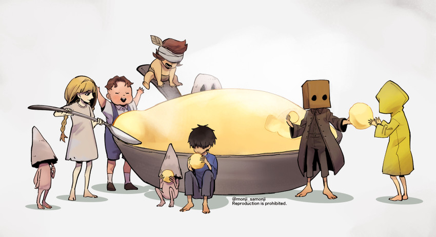 six, mono, nome, runaway kid, raincoat girl, and 3 more (little nightmares and 4 more) drawn by monji_samonji