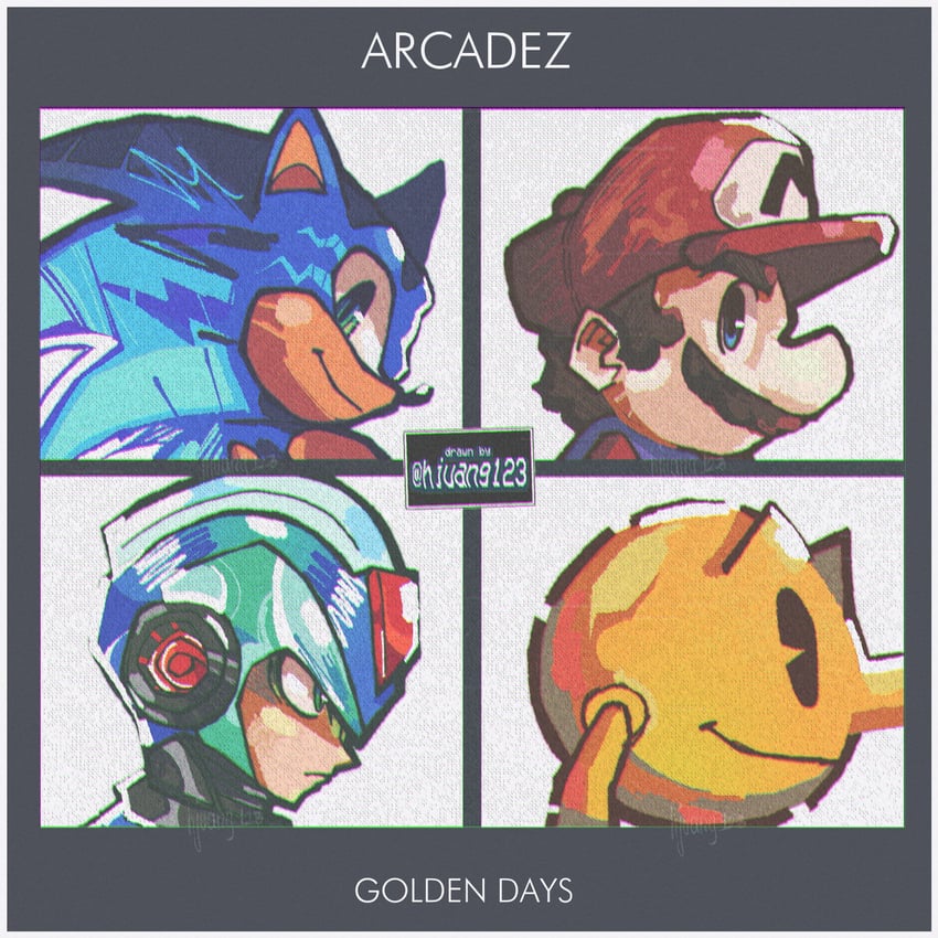 mario, sonic the hedgehog, x, and pac-man (mario and 6 more) drawn by hjuang123