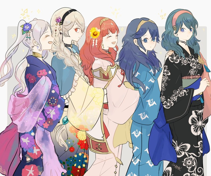 female byleth, lucina, female corrin, female robin, and celica (fire emblem and 4 more) drawn by sasaki_(dkenpisss)