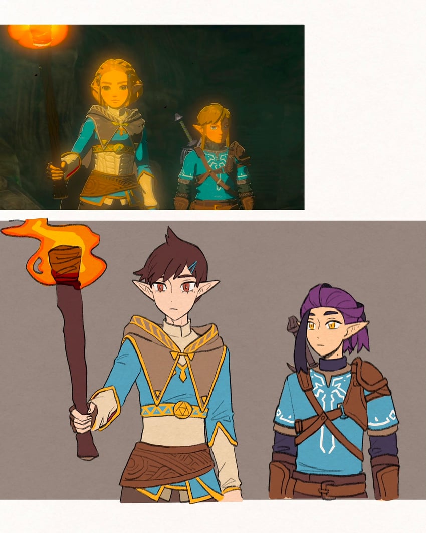 link, princess zelda, kieran, and florian (pokemon and 3 more) drawn by submashell