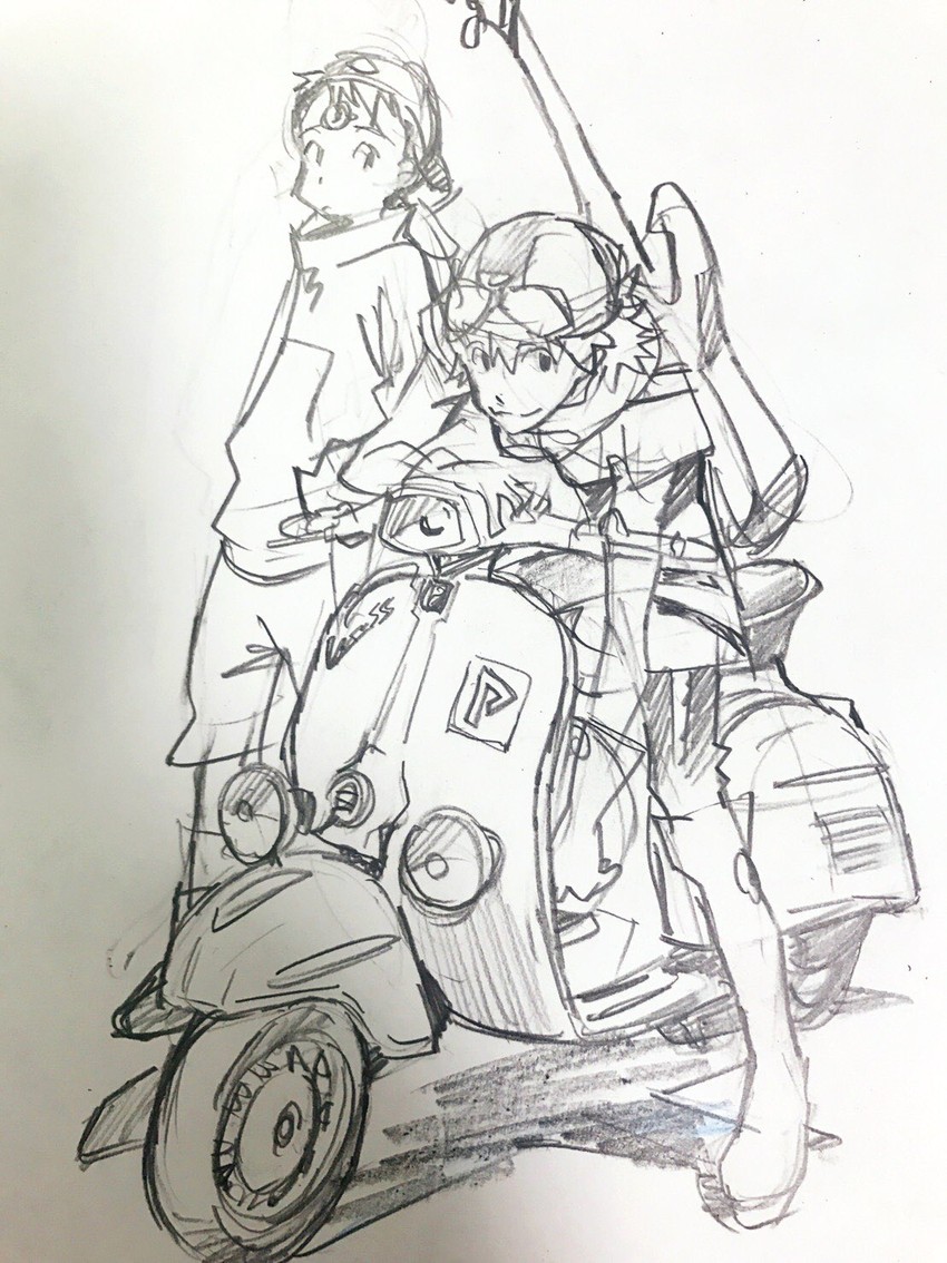 haruhara haruko and nandaba naota (flcl) drawn by sadamoto_yoshiyuki