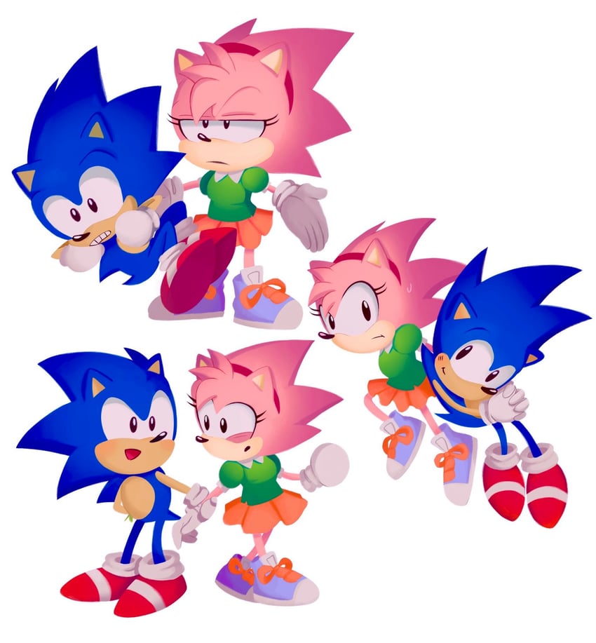 sonic the hedgehog, amy rose, classic sonic, and classic amy (sonic and 2 more) drawn by bunbuffet