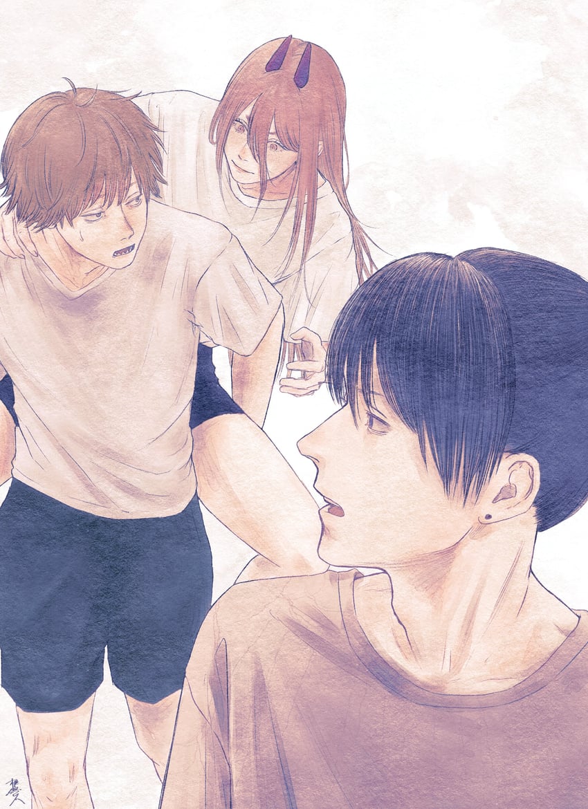 power, denji, and hayakawa aki (chainsaw man) drawn by nenashibito