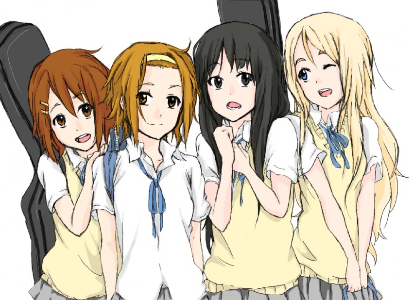 akiyama mio, hirasawa yui, tainaka ritsu, and kotobuki tsumugi (k-on!) drawn by miyo_(aenmix)