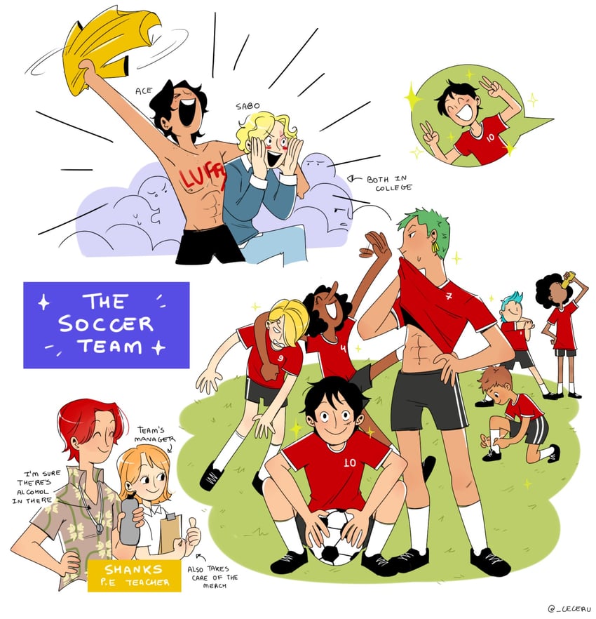 nami, monkey d. luffy, roronoa zoro, sanji, tony tony chopper, and 5 more (one piece) drawn by cesel