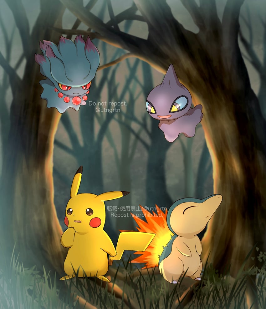 pikachu, cyndaquil, misdreavus, and shuppet (pokemon) drawn by fuyu_(utngrtn)