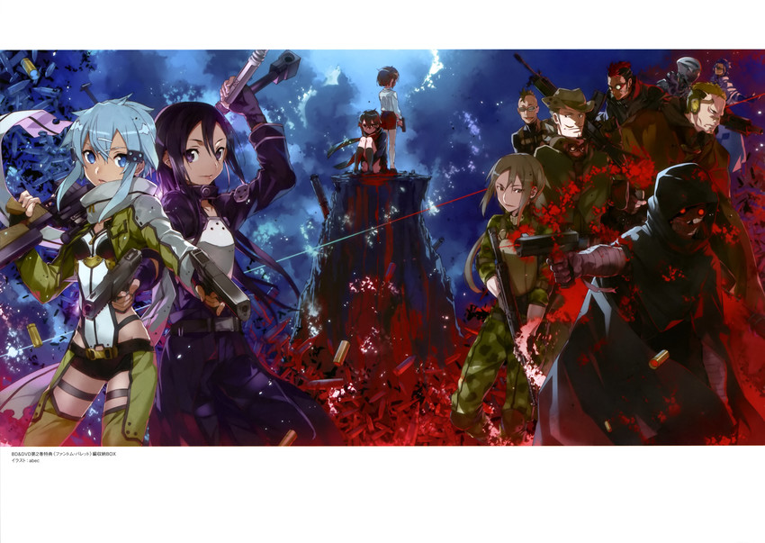 kirito, sinon, asada shino, death gun, behemoth, and 1 more (sword art online) drawn by bunbun