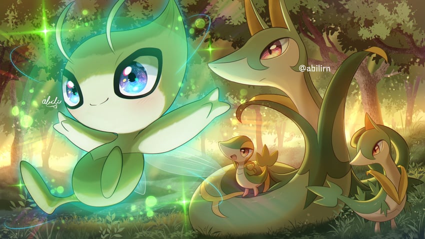 snivy, celebi, serperior, and servine (pokemon and 2 more) drawn by pokemer