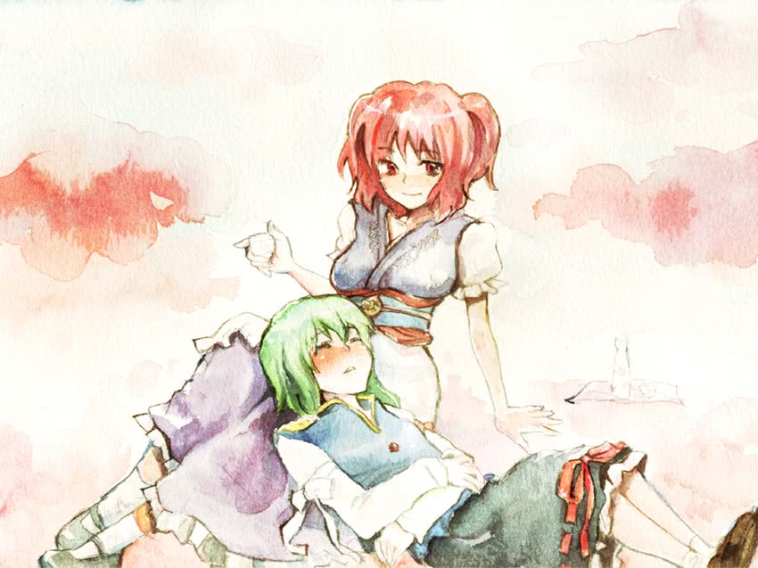 shiki eiki and onozuka komachi (touhou) drawn by kuma_(crimsonvanilla)