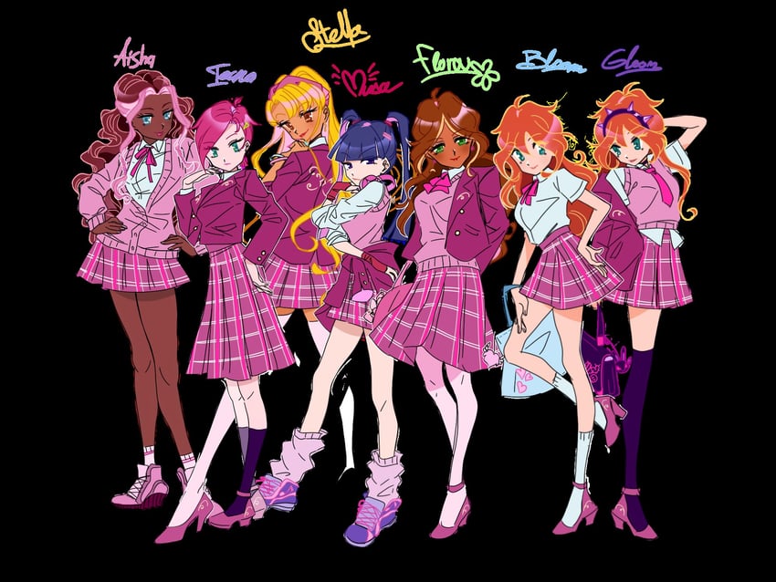 bloom, stella, flora, musa, aisha, and 2 more (winx club) drawn by chocofish