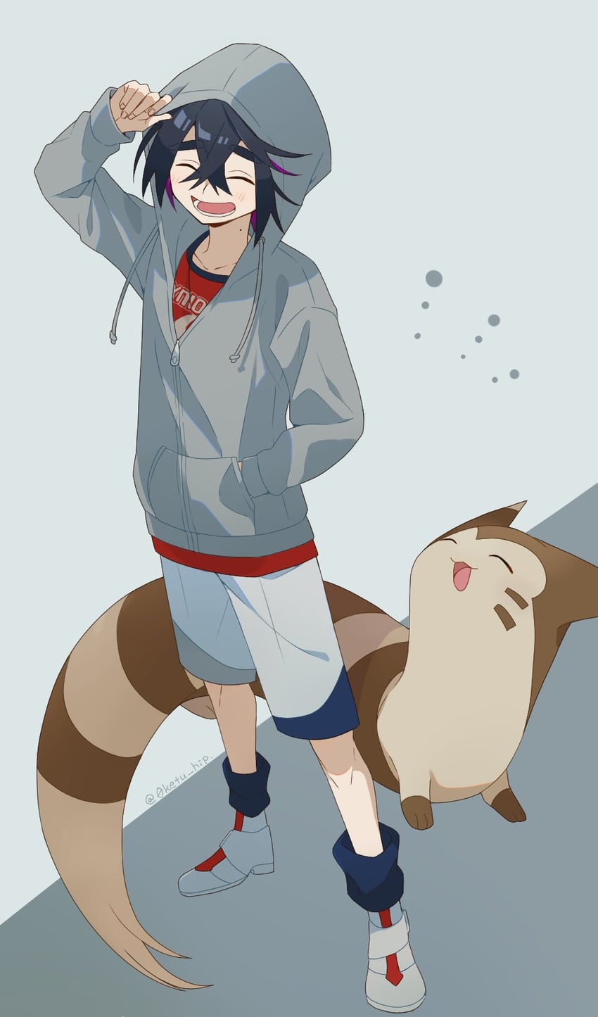kieran and furret (pokemon and 1 more) drawn by kokiya