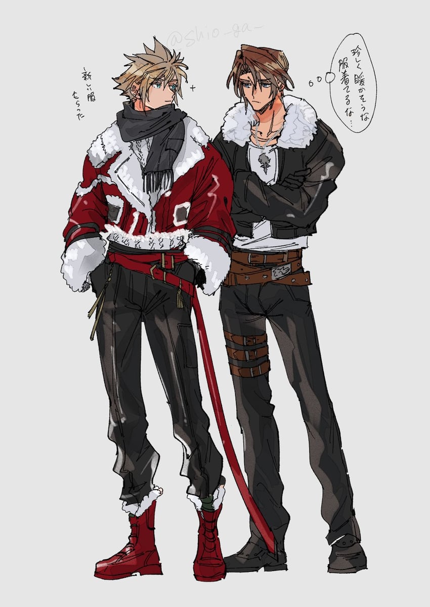 cloud strife and squall leonhart (final fantasy and 3 more) drawn by shio_ga
