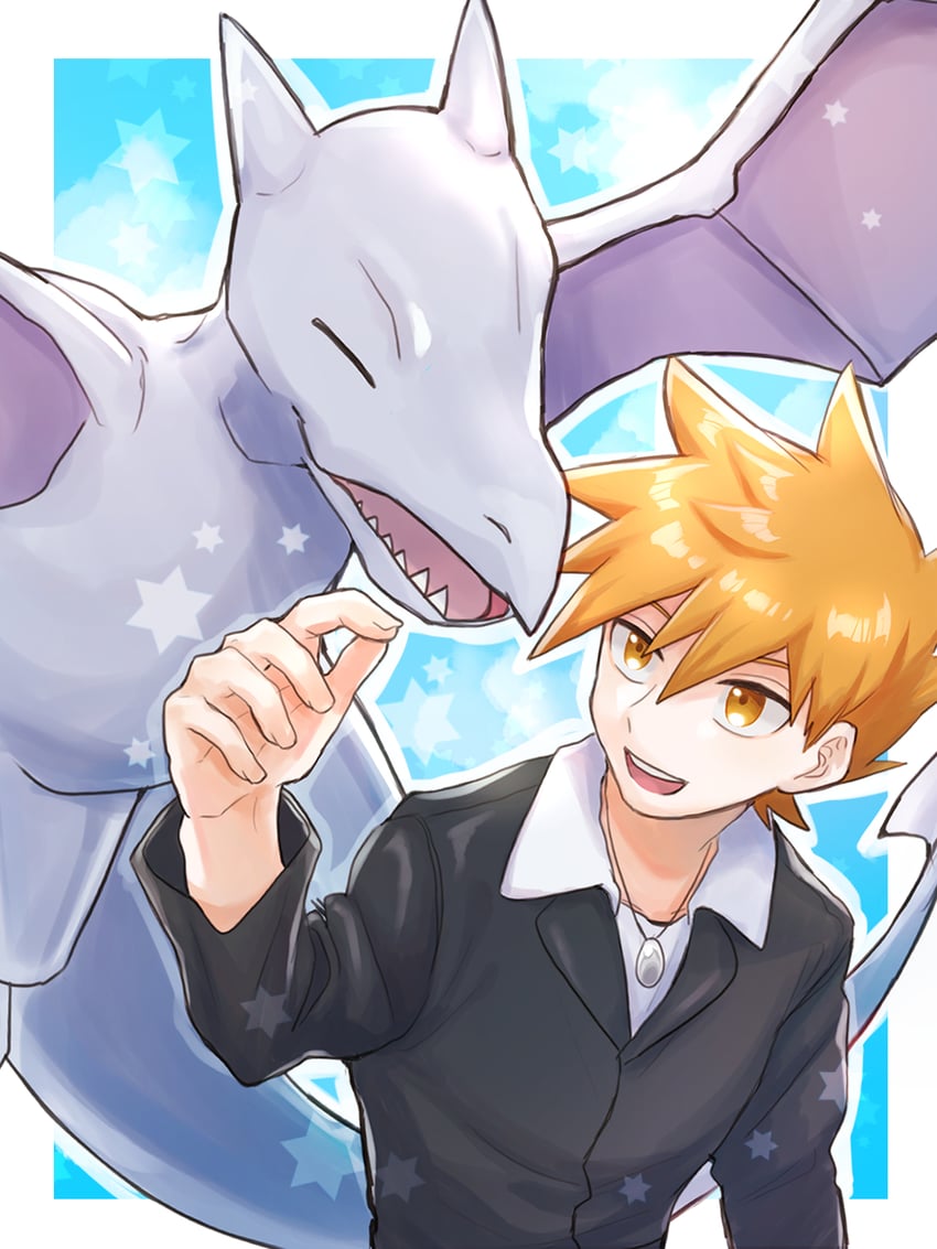 blue oak and aerodactyl (pokemon and 1 more) drawn by mochi_(mocchi_p_2m)