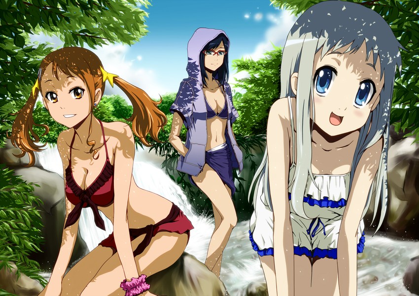 honma meiko, anjou naruko, and tsurumi chiriko (ano hi mita hana no namae wo bokutachi wa mada shiranai.) drawn by no10
