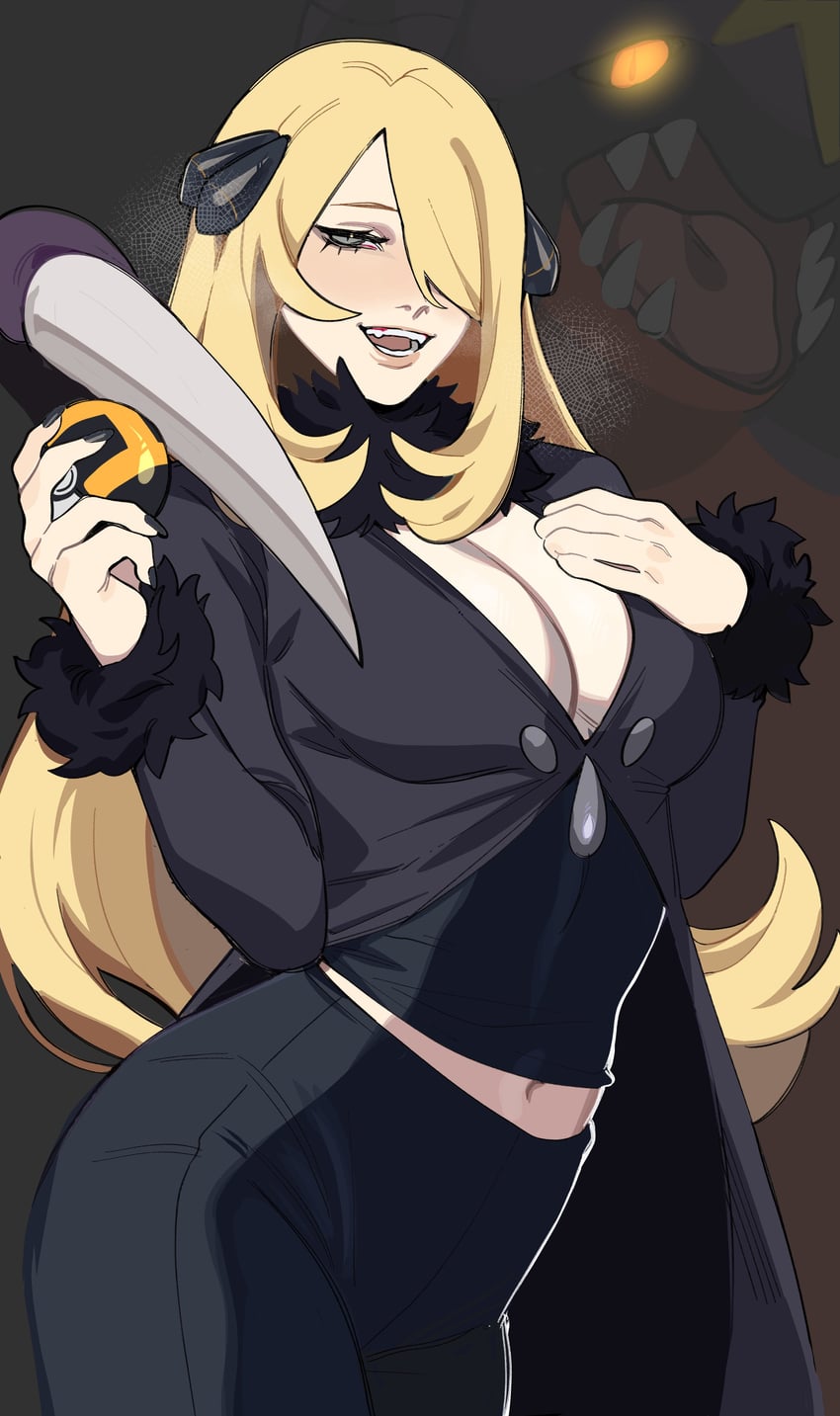 cynthia and garchomp (pokemon and 1 more) drawn by porqueloin