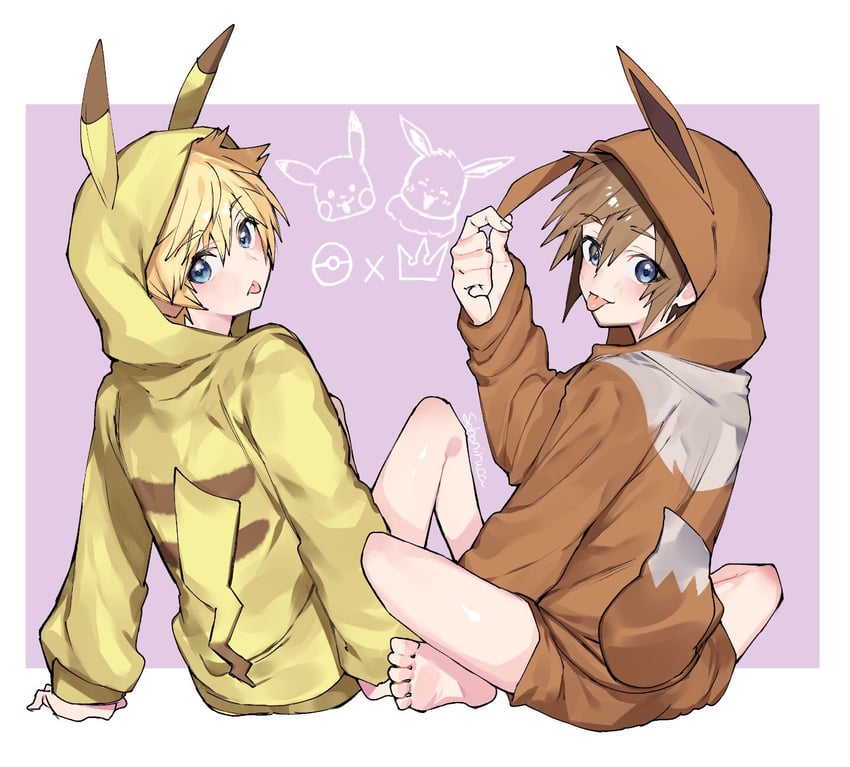 pikachu, eevee, sora, and roxas (pokemon and 2 more) drawn by seboniruca