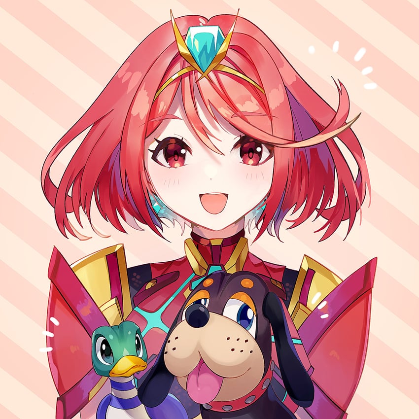 pyra, dog, and duck (xenoblade chronicles and 3 more) drawn by yasaikakiage