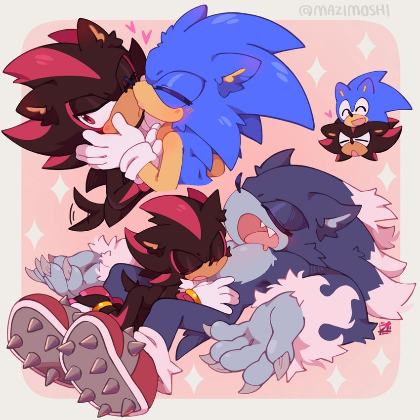 sonic the hedgehog, shadow the hedgehog, and sonic the werehog (sonic and 1 more) drawn by mazimoshi