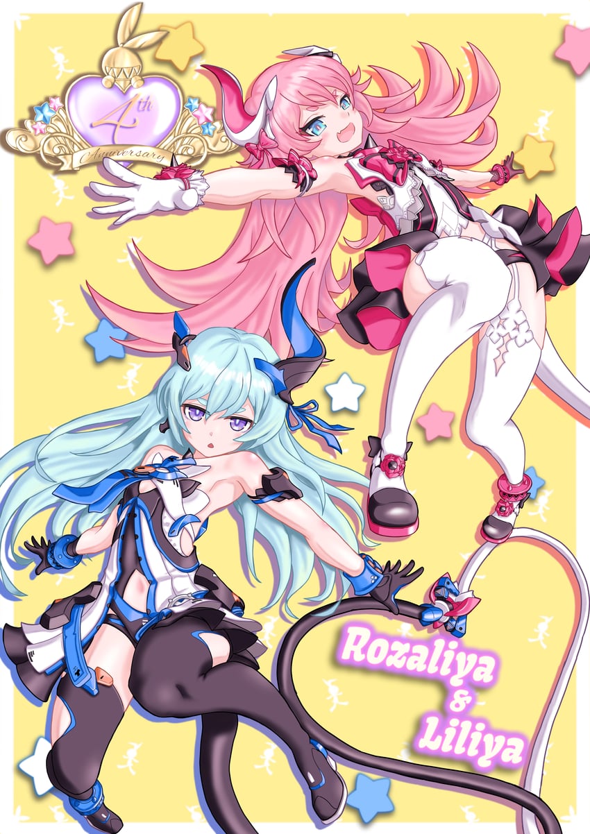 rozaliya olenyeva and liliya olenyeva (honkai and 1 more) drawn by moto_(user_ksxp8545)