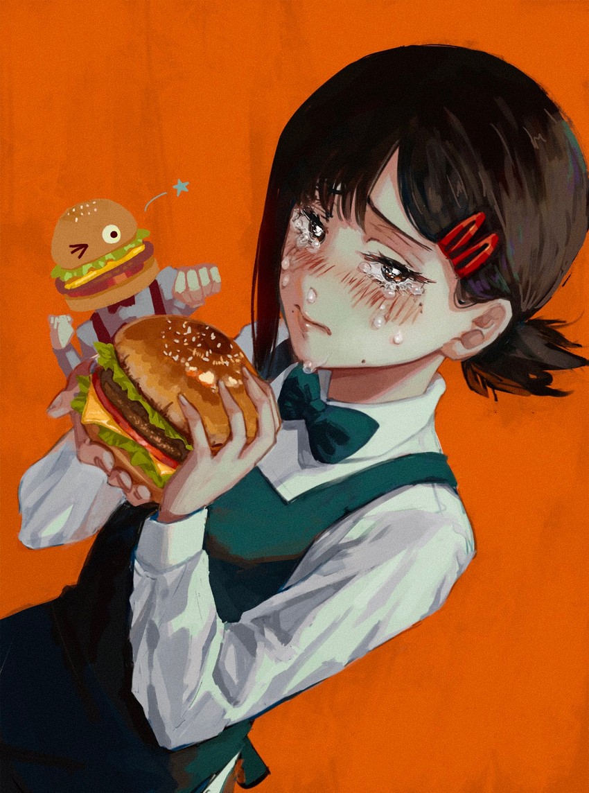 higashiyama kobeni and family burger mascot (chainsaw man) drawn by champi