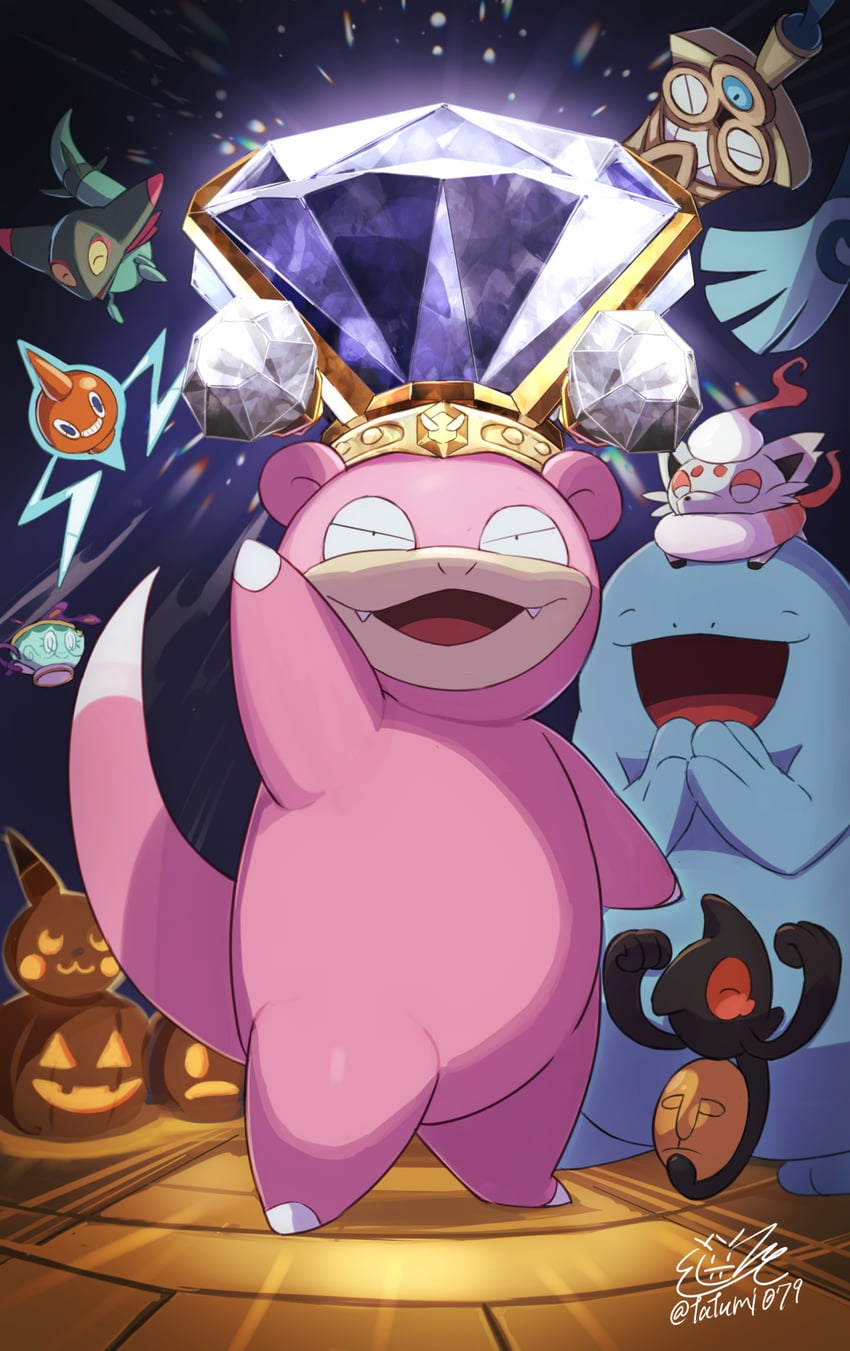 rotom, hisuian zorua, quagsire, slowpoke, dreepy, and 3 more (pokemon) drawn by tatsumi_(panneko)