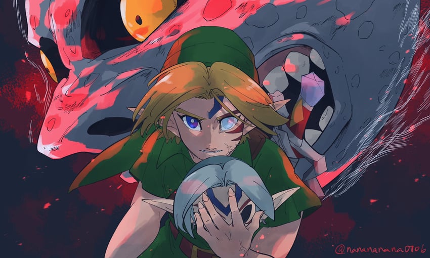 link, young link, fierce deity, and moon (the legend of zelda and 1 more) drawn by nanananana0706