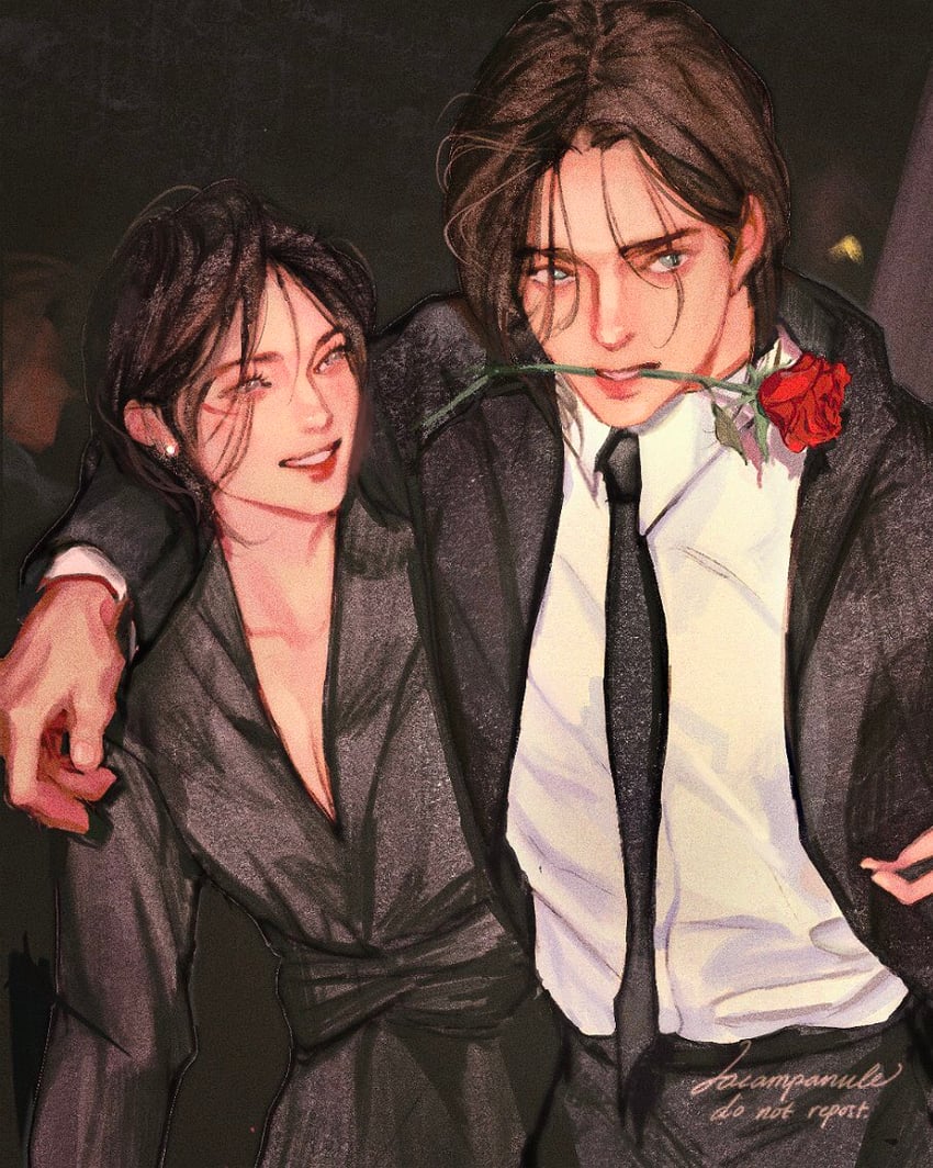 mikasa ackerman and eren yeager (shingeki no kyojin) drawn by lacampanule