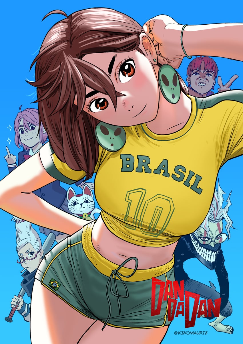 ayase momo, takakura ken, turbo granny, ayase seiko, shiratori aira, and 1 more (dandadan) drawn by kikomauriz