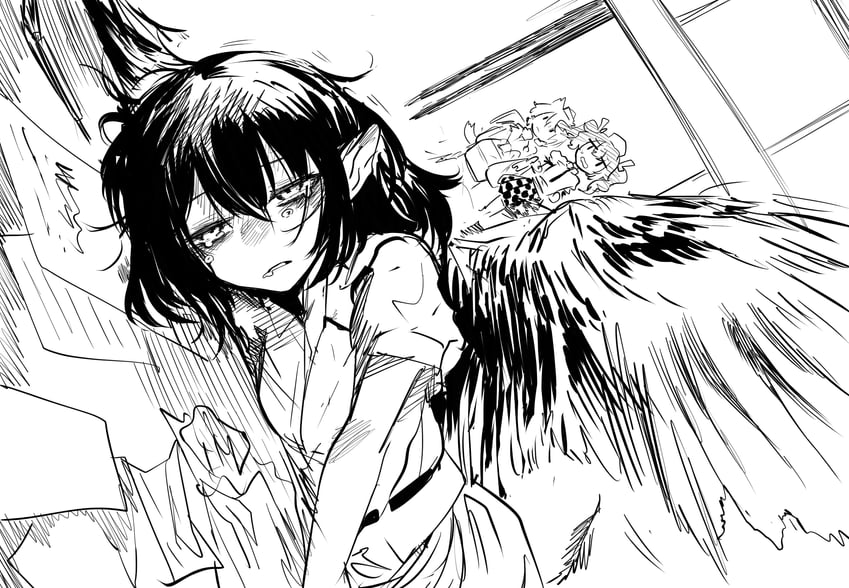 shameimaru aya, inubashiri momiji, and himekaidou hatate (touhou) drawn by q.a._kinshachi