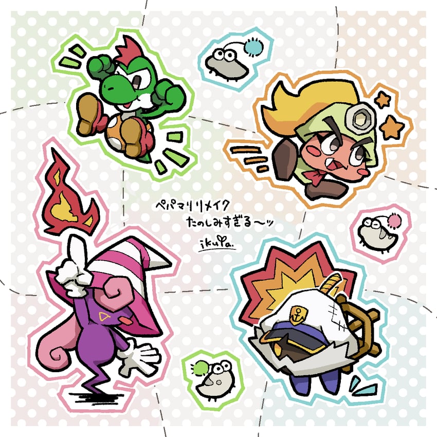 goomba, vivian, goombella, admiral bobbery, and mini-yoshi (mario and 2 more) drawn by ikuya_(mzns198)