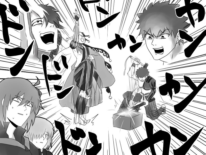 mash kyrielight, fujimaru ritsuka, emiya shirou, ashiya douman, and senji muramasa (fate and 1 more) drawn by rei_kinugoshi