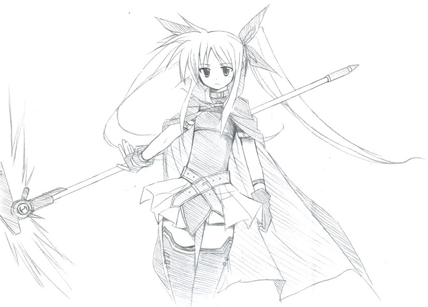 fate testarossa and bardiche (lyrical nanoha and 2 more) drawn by sakugo
