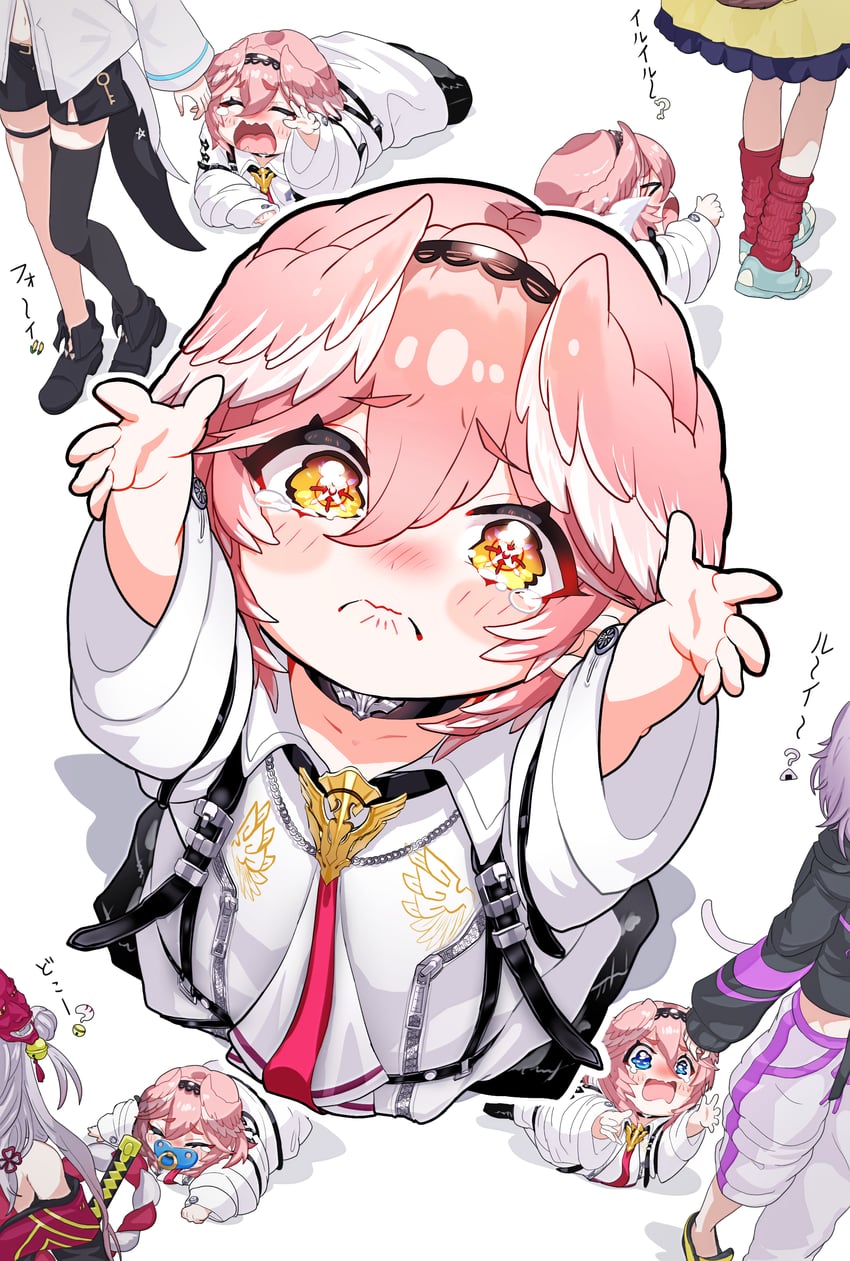 shirakami fubuki, nekomata okayu, inugami korone, nakiri ayame, and takane lui (hololive) drawn by sv2_misuzu_sv2