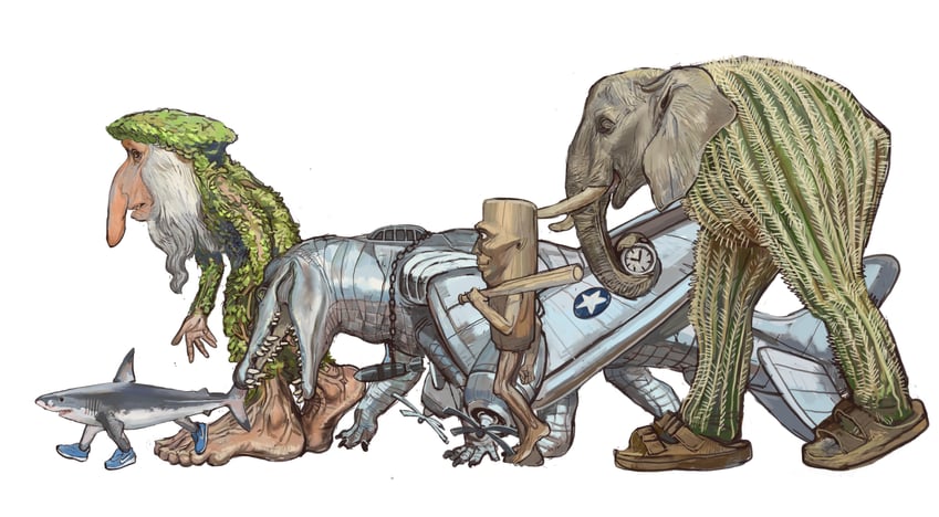tralalero tralala, tung tung tung sahur, bombardiro crocodilo, lirili larila, and brr brr patapim (original) drawn by mossacannibalis