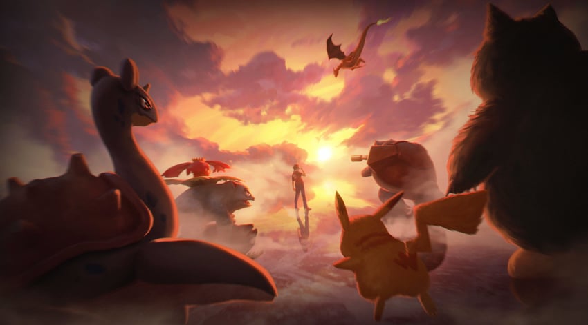 pikachu, red, charizard, snorlax, lapras, and 2 more (pokemon and 1 more) drawn by wer_(no0701)