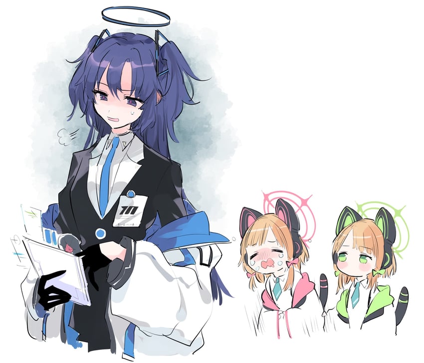 yuuka, momoi, and midori (blue archive) drawn by nasu_bacon