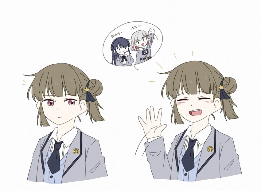 murano sayaka, yugiri tsuzuri, and kachimachi kosuzu (love live! and 1 more) drawn by zueka27