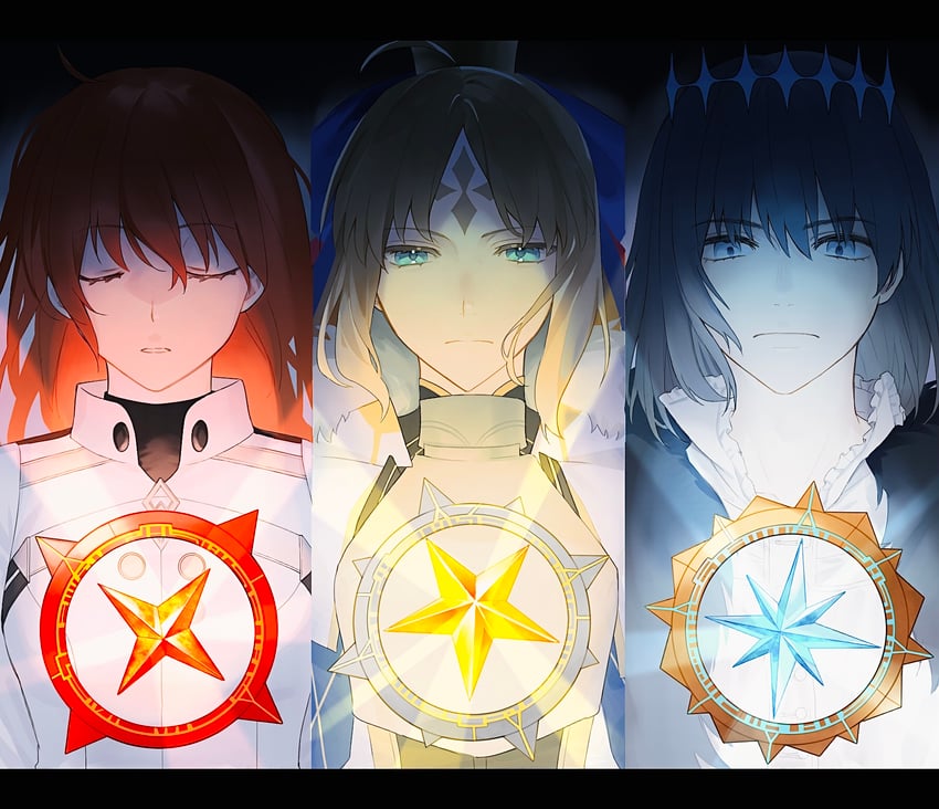 artoria pendragon, fujimaru ritsuka, artoria caster, and oberon (fate and 1 more) drawn by ringo_2000