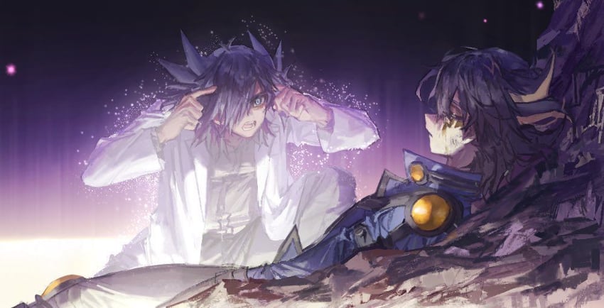 fudo yusei and doctor fudo (yu-gi-oh! and 1 more) drawn by momentcorefly
