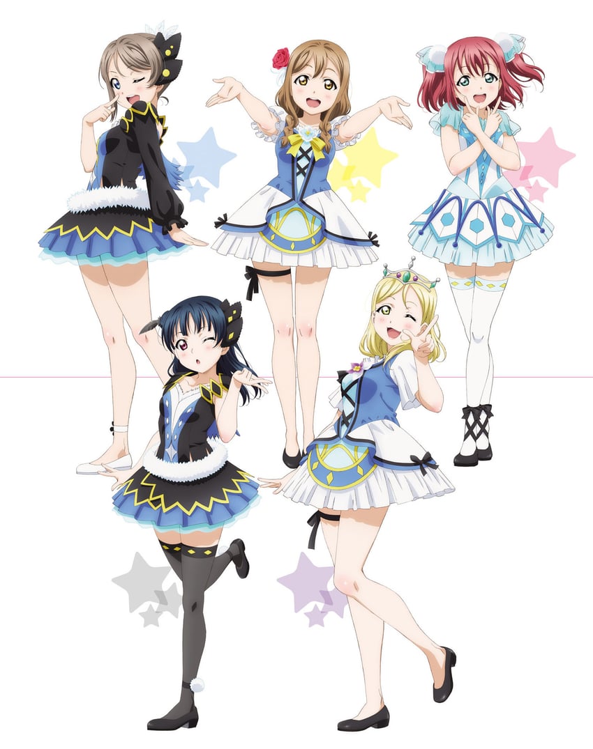watanabe you, tsushima yoshiko, kunikida hanamaru, kurosawa ruby, and ohara mari (love live! and 1 more)