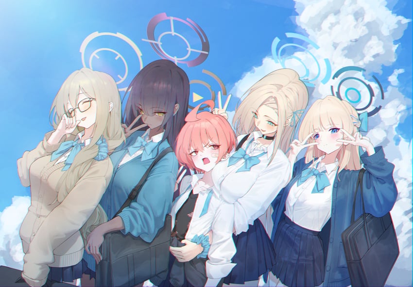 asuna, toki, karin, neru, and akane (blue archive) drawn by phoebe_(user_vvpf4584)
