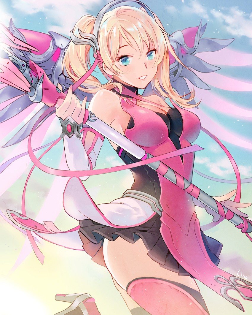 mercy and pink mercy (overwatch and 1 more) drawn by lino_chang
