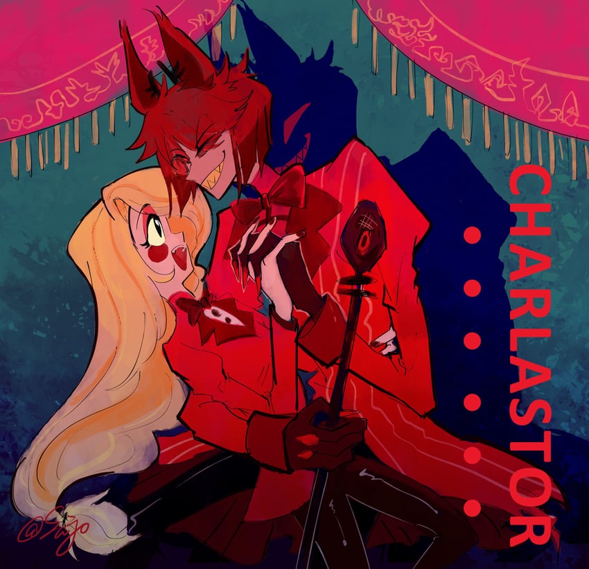 charlie morningstar and alastor (hazbin hotel) drawn by sadistjolt