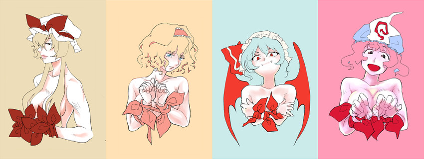 remilia scarlet, alice margatroid, yakumo yukari, and saigyouji yuyuko (touhou) drawn by gioha