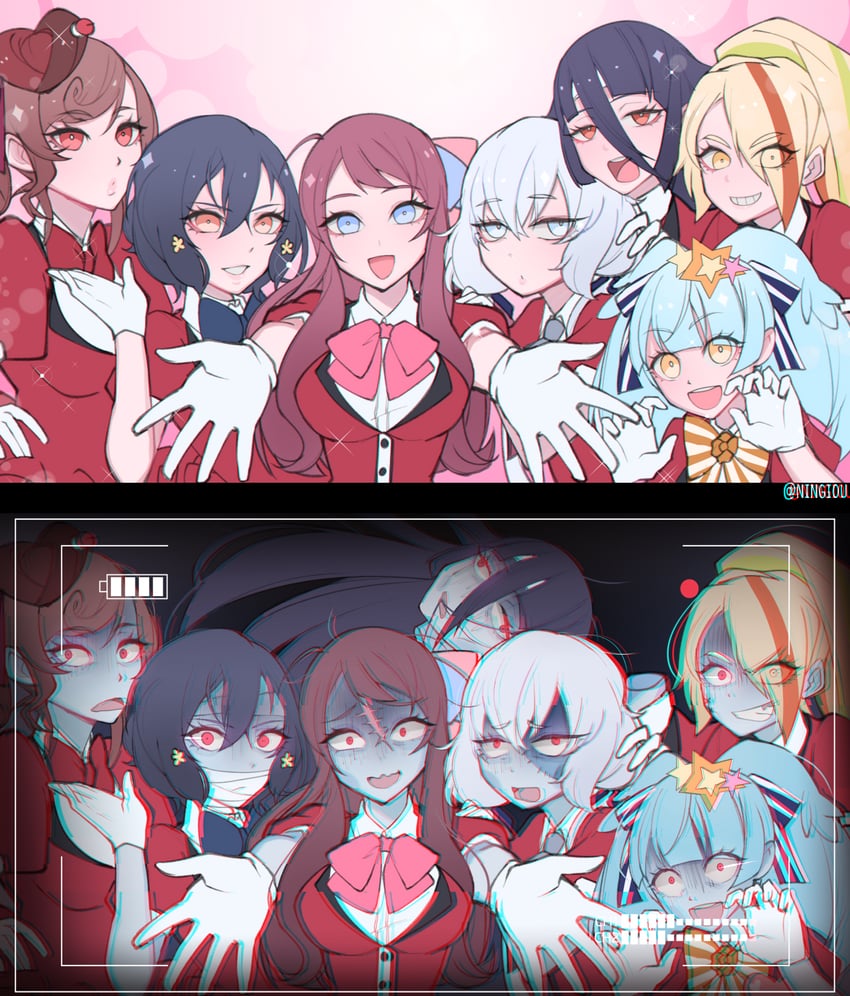 konno junko, minamoto sakura, mizuno ai, nikaidou saki, hoshikawa lily, and 2 more (zombie land saga) drawn by kyou_(iuciferic)