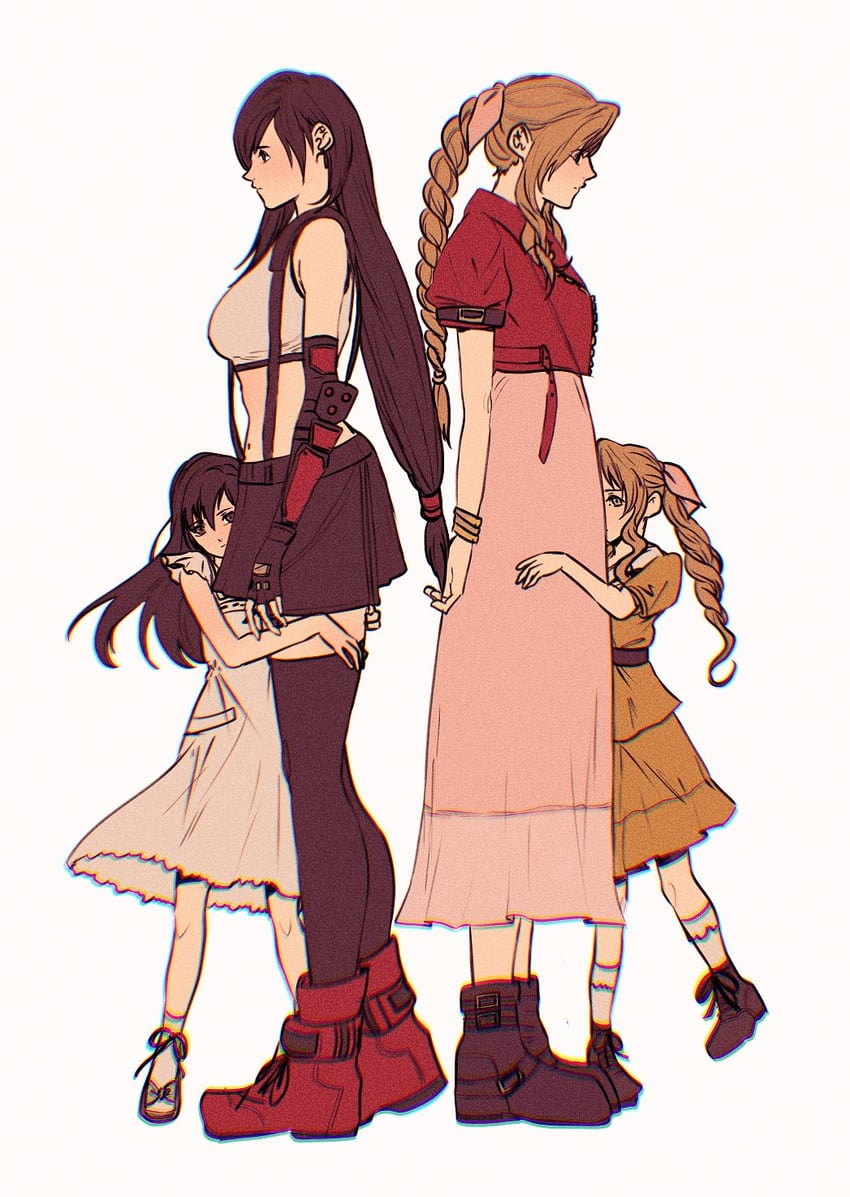 tifa lockhart and aerith gainsborough (final fantasy and 2 more) drawn by sera_(serappi)
