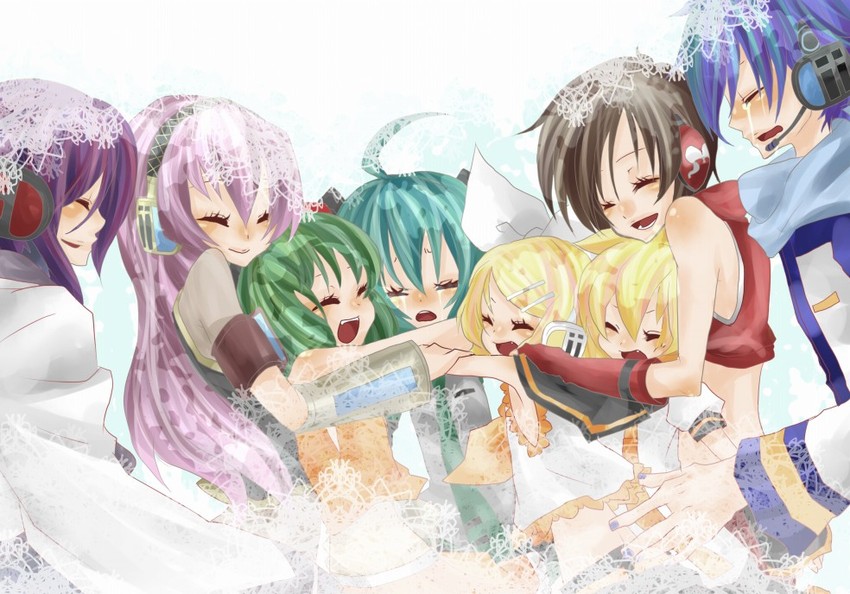 hatsune miku, kagamine rin, kagamine len, megurine luka, kaito, and 3 more (vocaloid) drawn by nata_(kimeeee)