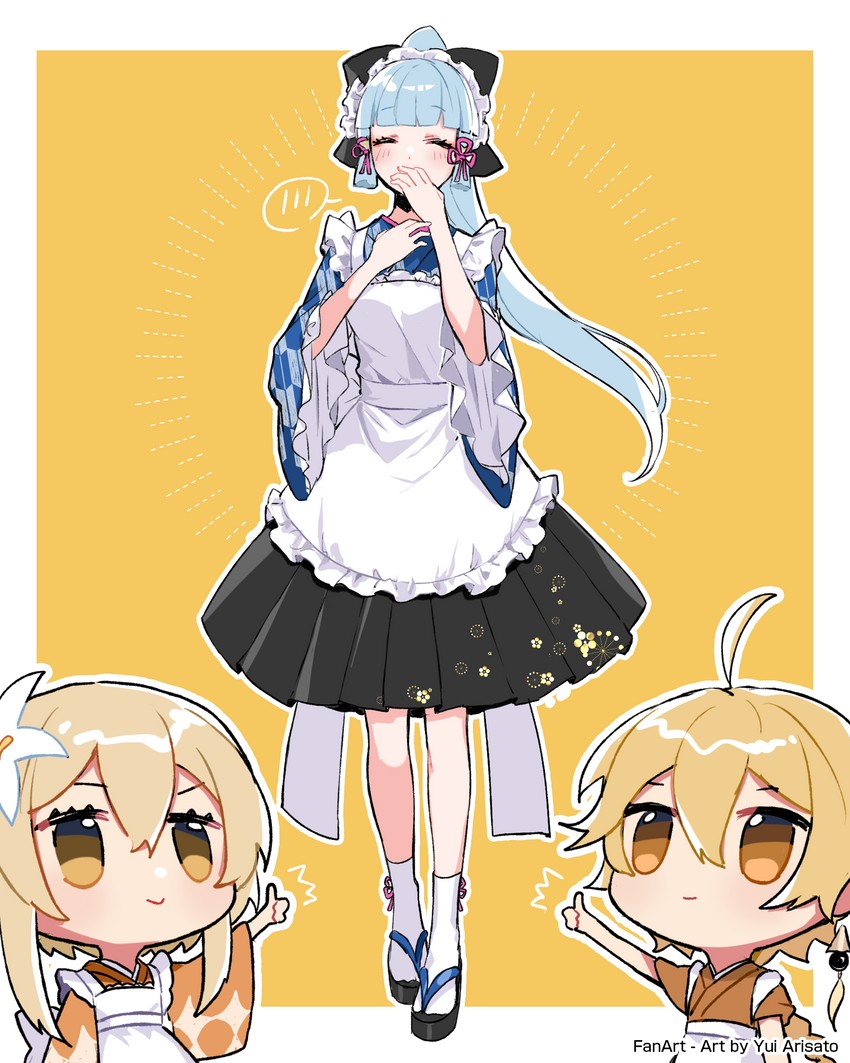 lumine, aether, and kamisato ayaka (genshin impact) drawn by arisato_yui