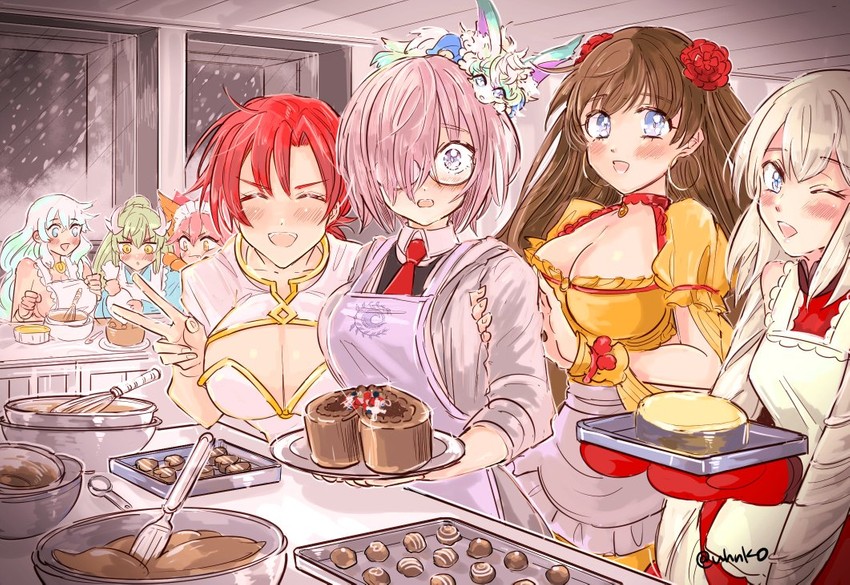 mash kyrielight, tamamo, kiyohime, tamamo cat, fou, and 4 more (fate and 1 more) drawn by uhana